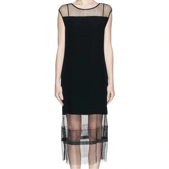 Helmut Lang black satin mesh lace trim midi dress - Picture 1 of 9